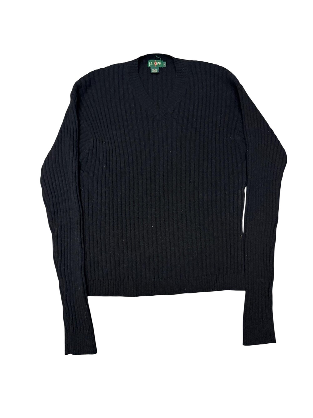 J Crew Sweater Mens XL Black Ribbed Wool Nylon V Neck Knit Pullover Vintage 90s